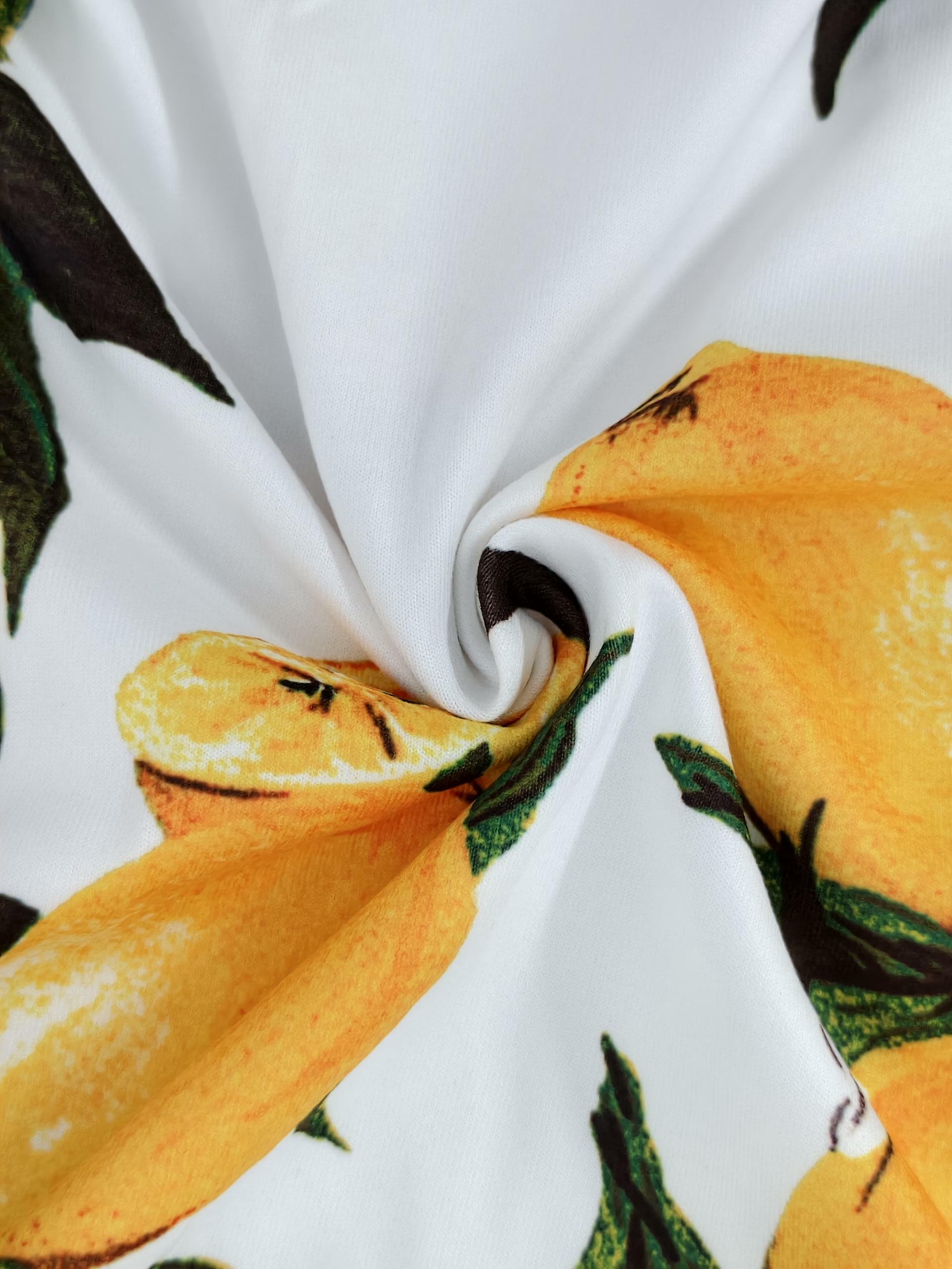 Women's Plus Size Spring Summer New Vacation Lemon Printed Spaghetti Strap Milk Silk Casual Dress - Yellow-YL25208