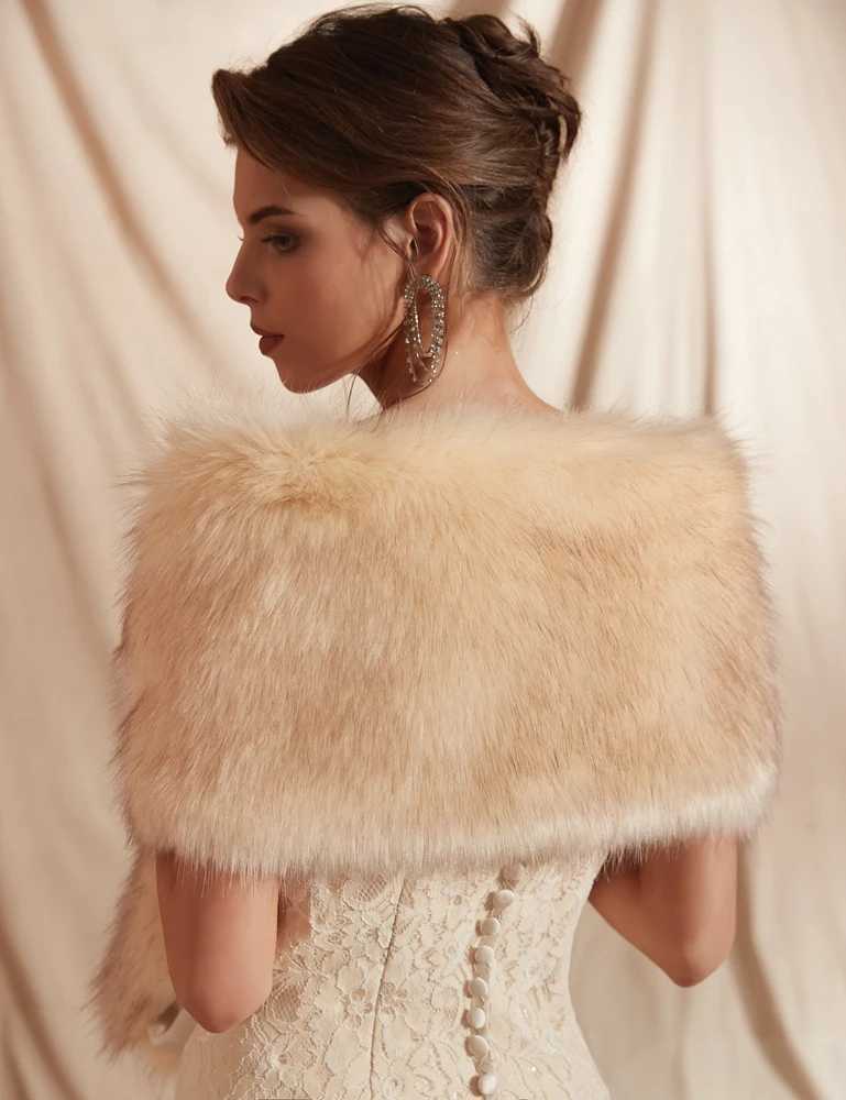 Women Fur Capes Champagne Wedding fur Bolero Stole Shawl Wraps Bridal Jket Formal Party Shrug Cape De Mariage S251015