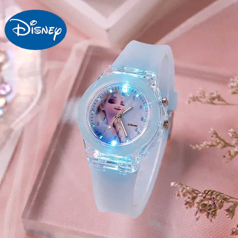 Disney Mickey Children Watches Girls Color Light Source Silicone Princess Elsa Kids Watch Boys Gift Wrist Clock H251016