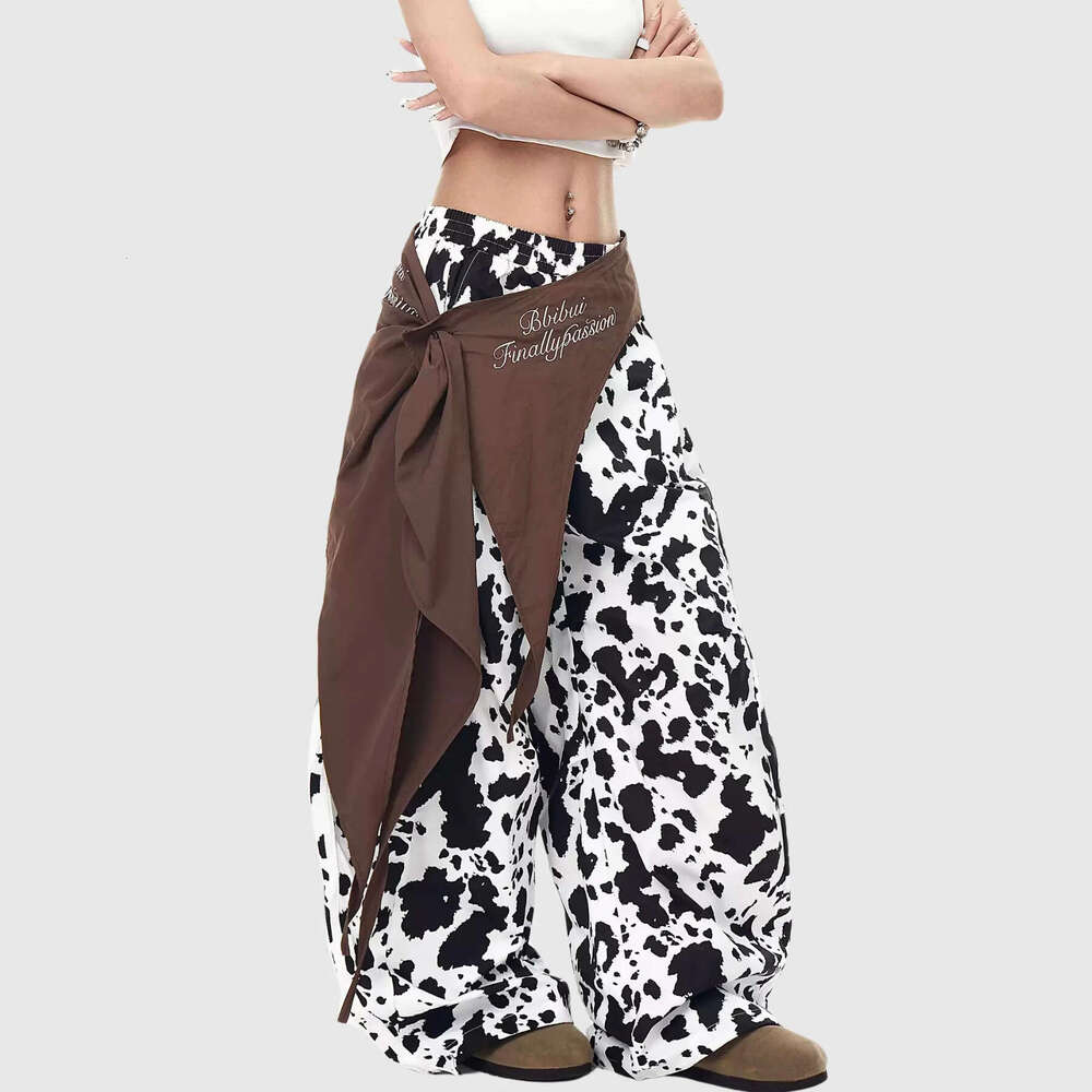 Style Side Stripe Cowhide Lace-Up Paratrooper Pants For Women|High-Waisted Slimming Wide-Leg Floor-Length Streetwear Casual B5