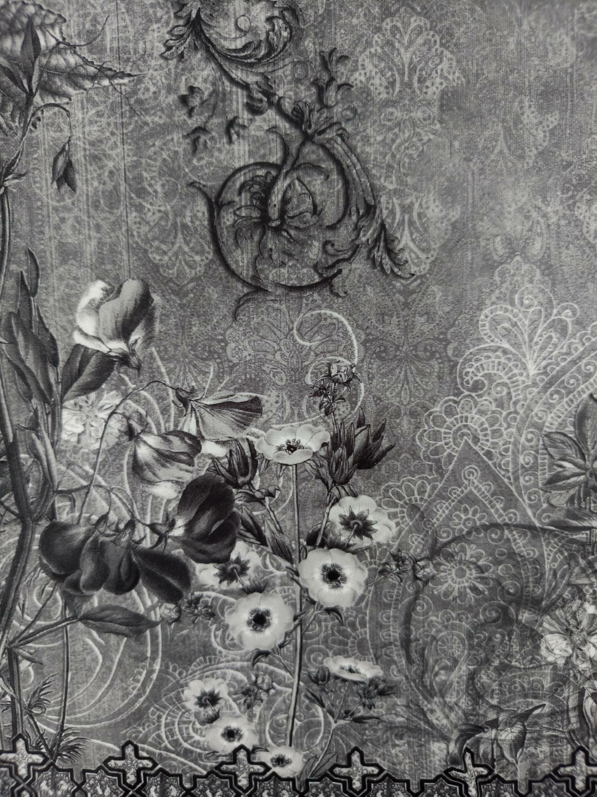 Women's Plus Size Summer Fashion Vacation Floral Printed V-Neck Short Sleeve Milk Silk T-Shirt - Black-YL25261