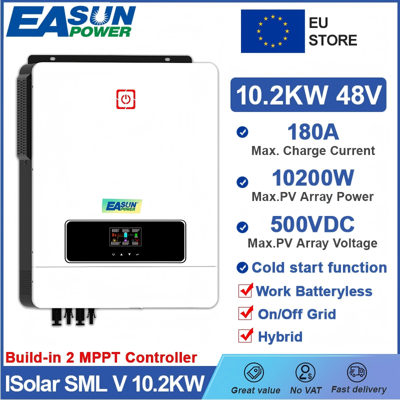 EASUN 10.2KW Hybrid Solar Inverter 48V 230Vac Built Dual 180A MPPT Solar Charge Controller On and Off Grid Mppt Inverter
