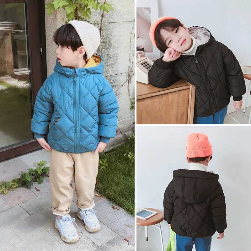 2022 Winter New Childrens Padded Jackets For Boys And Girls Plus Velvet Warm Cottonpadded Jackets Unisex Top Hooded Coat SolidT251016