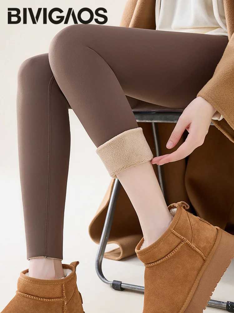 BIVIGAOS Autumn Winter High Waist Fleece Sharkskin Leggings Women Seamless Slim TightFit Velvet Thickened Elastic Warm leggingsT251016