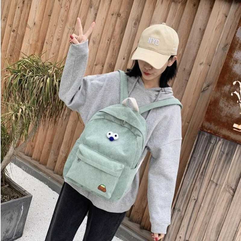 Korean version of the college style schoolbag largecapacity corduroy backpack junior high school schoolbag womens outdoor lT251016