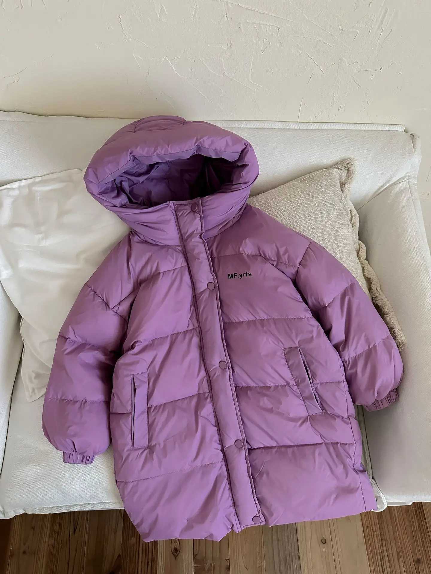 514Y Boys Girls Winter Long Down Coat 2025 New Thick KneeLength Down Jacket with White Duck Feather Loose KoreanT251016