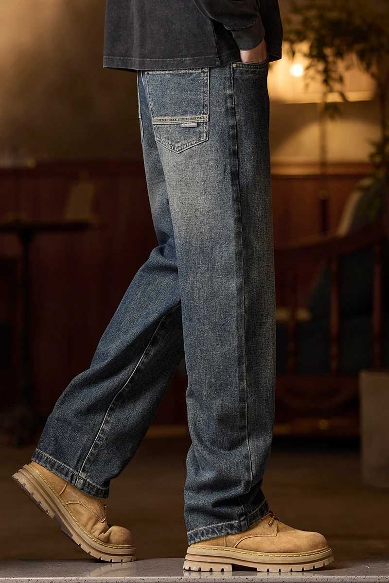 Mens Elastic Waist Jeans Relaxed Fit Mens Blue Jeans with Elastic Waist with Zipper and Button J251016