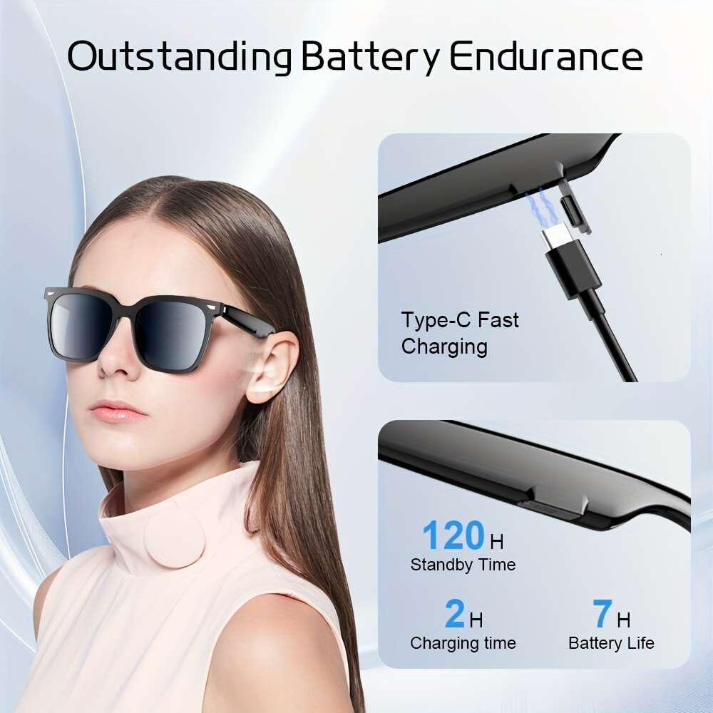 CHABAIDAO Yj01 Smart Glasses, AI With Speaker, Featuring Built-In Open-Ear Dual Stereo Microphone And Speakers Voice Control, Unisex Grey Lens Glasses