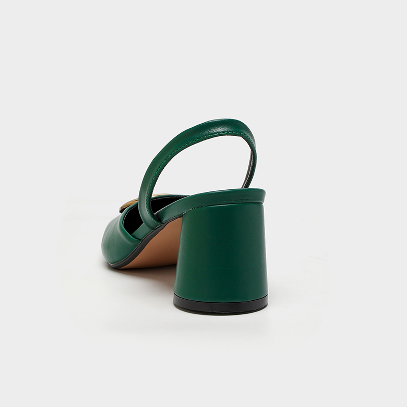 Women's Fashion Green Square Toe Block Heel Slingback Pumps - Artificial Leather Slip-On Dress Shoes-8773