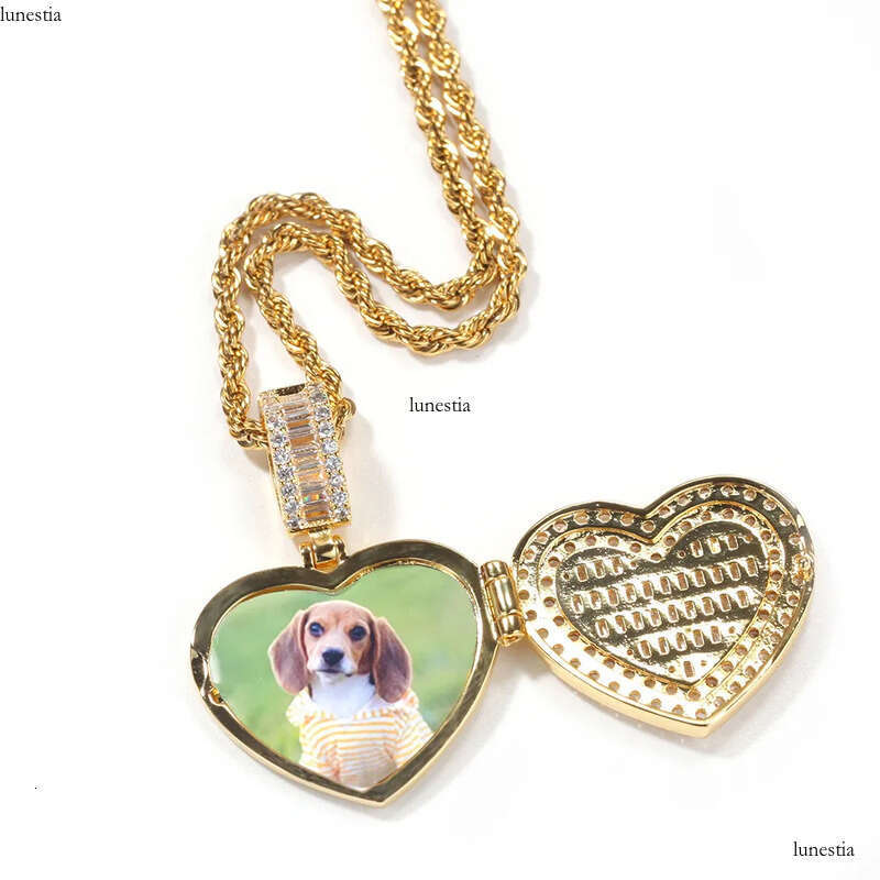 Custom Picture Necklaces Fashion Gold Plated Iced Out Lockets Heart Pendant Necklace Mens Hip Hop Jewelry