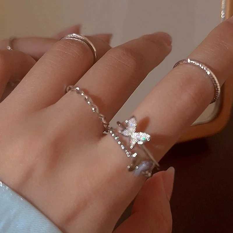 4Pcs Plain Circle Butterfly Ring Set Silver Color Opening Adjustable Fashion Personalized Finger Ring For Women Trendy JewelryL251015