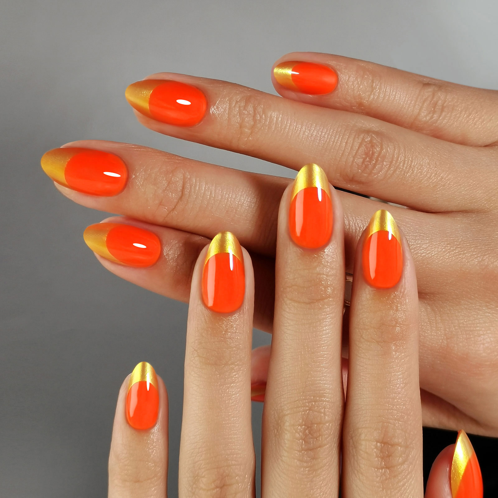 Reusable Gold French Tip Press-On Nails Soft Gel, Almond Shape, Fits All Fingers | Set of 32