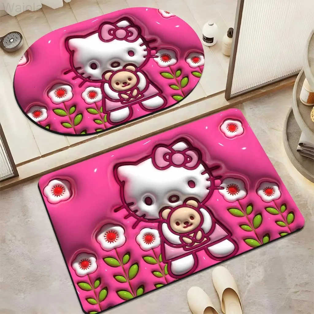Sanrio Hello Kitty Rug Diatom Mud Absorbent Floor Mat Bathroom Antiskid Quick Drying Carpet Memory Foam Kitchen Bedroom Doormat L251016