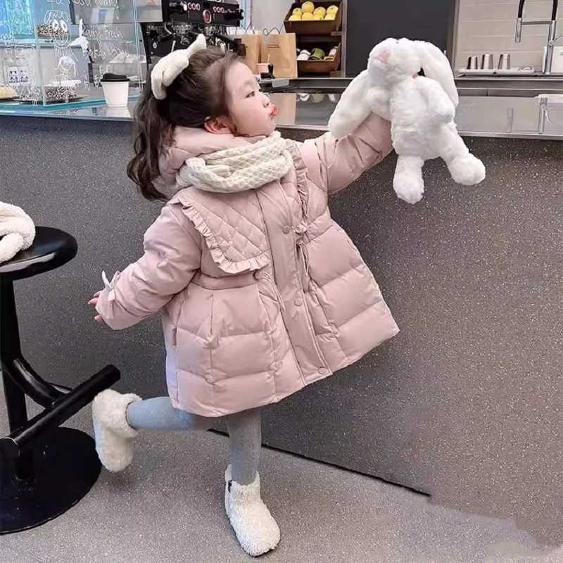 Winter Warm Girls Sweet Pink WaistSlimming Hooded Zipper Puffer Jackets School Kids Coat Top Children Outfit Windbreaker 212YrT251016