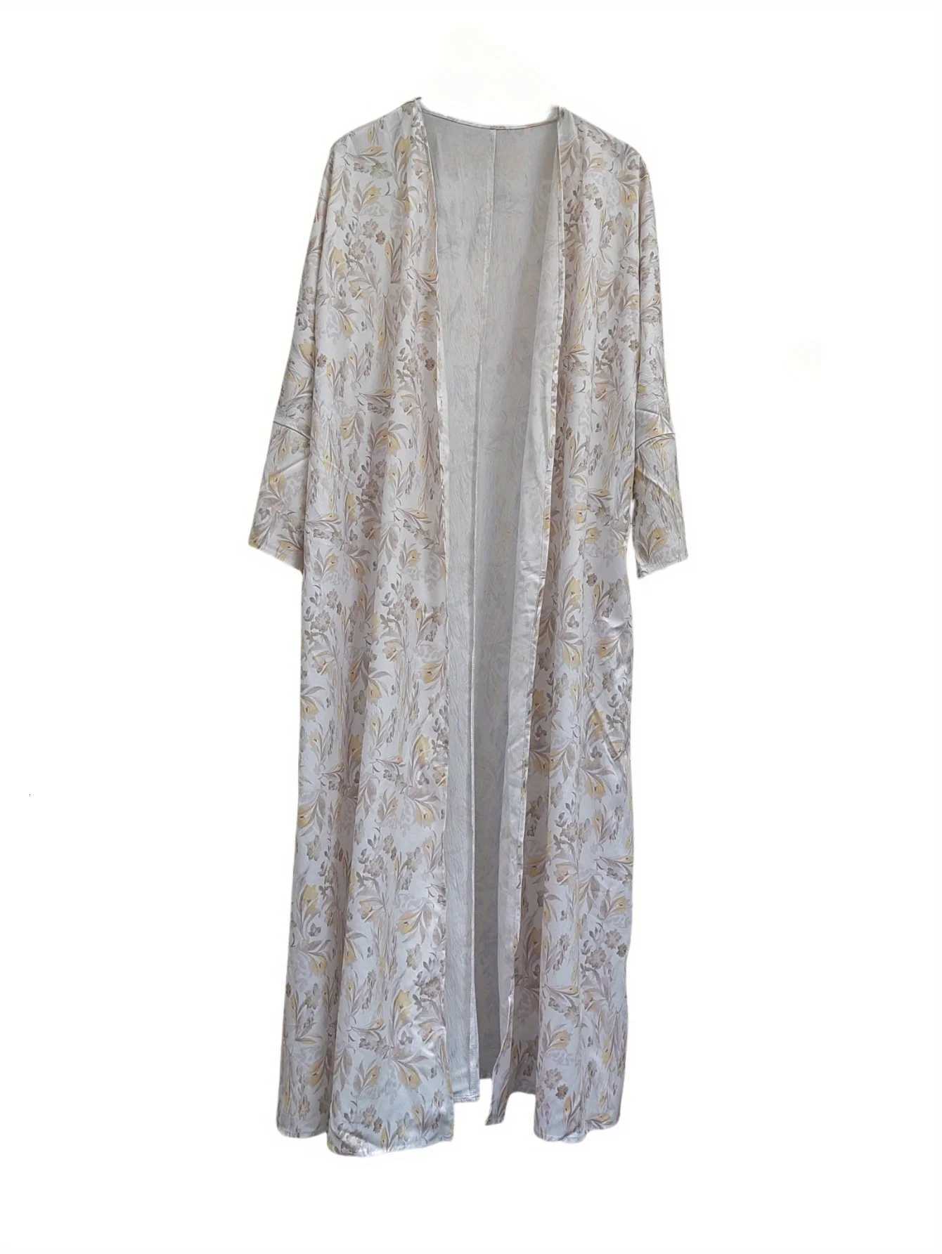 Middle Eastern Printed Floral Open Front Abaya Muslim Full Sleeve Loose Abayas Elegant Kaftan Women Jilbabs Islamic Maxi Dresses X2510161