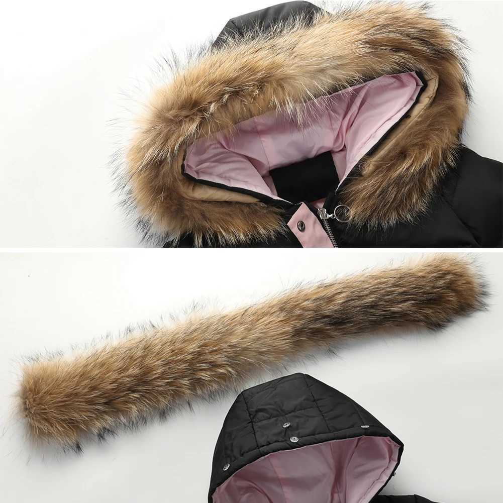 Girls Down Jacket Warm Thick Fur Hooded Cotton Coat Children Outerwear Zipper Letter Printed Long Puffer Coats for WinterT251016