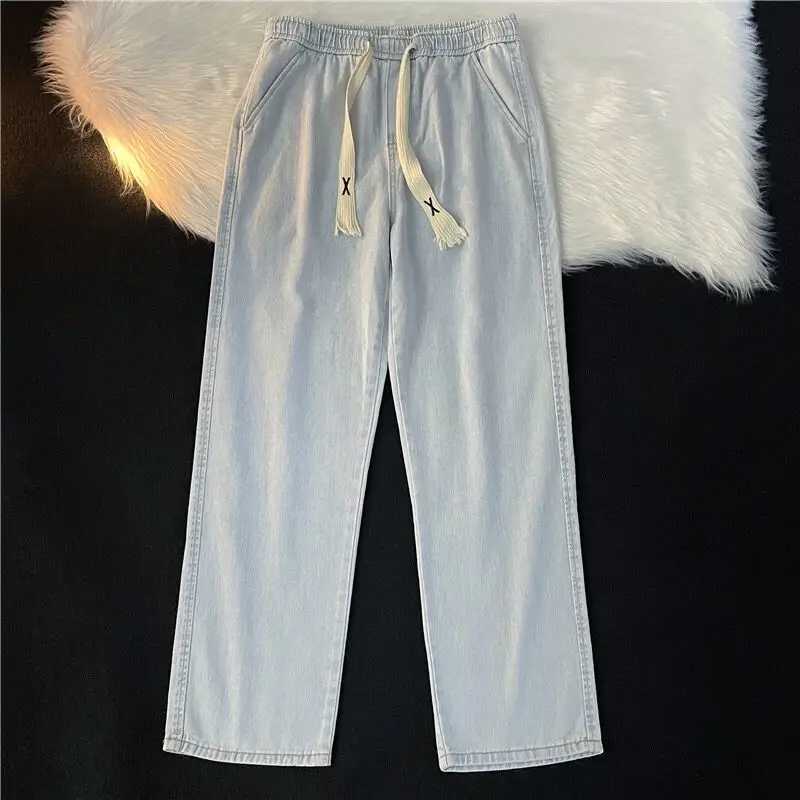 Loose Wide Leg Thin Denim Jeans Mens Summer Trendy Brand Casual Long Pants Harlan Sle Dstring Waist Regular Thin J251016