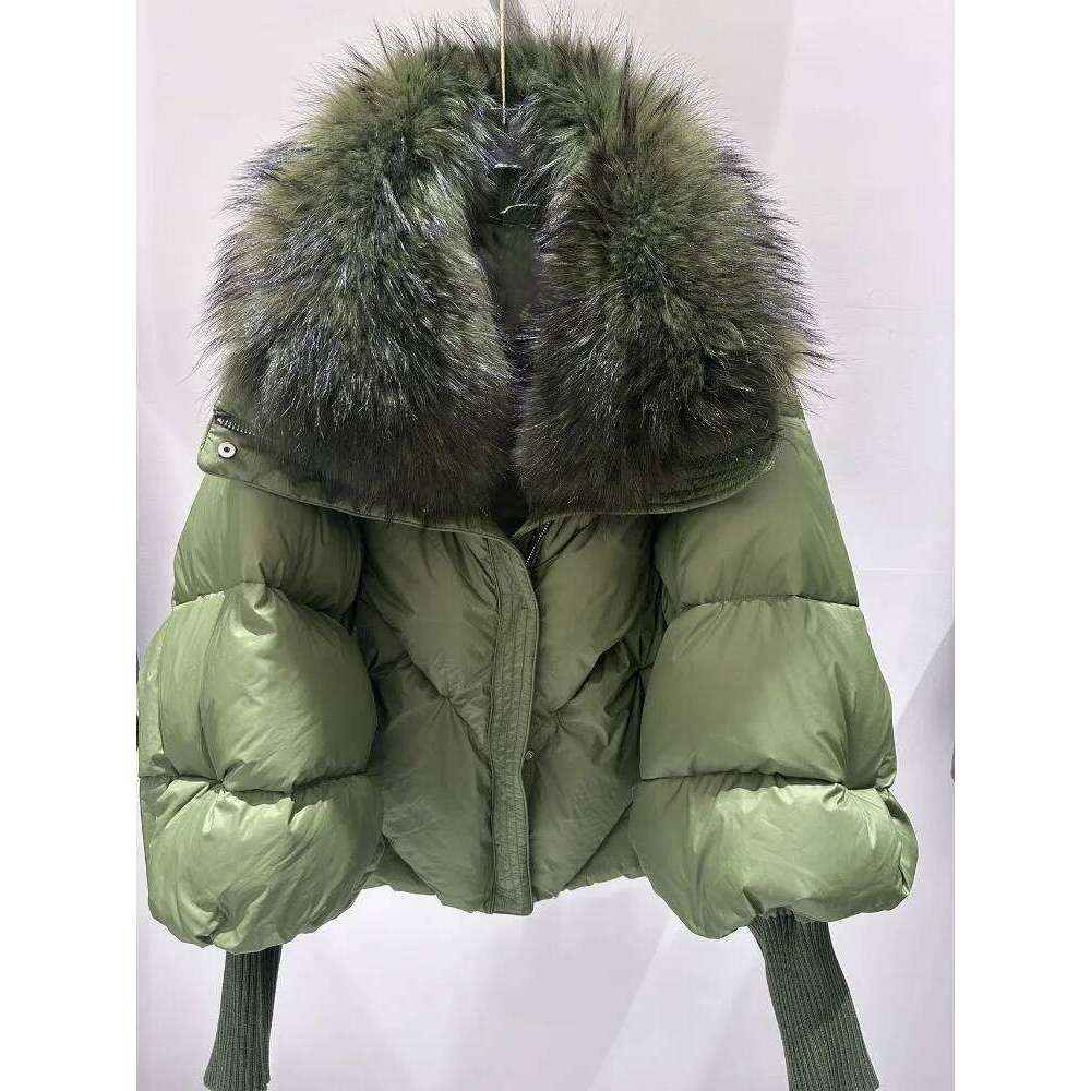 Loose New Fashion Thick Warm Clothes Women Big Real Raccoon Fur Collar Down Coat Female Knit Sleeve Fluffy Puffer Jacket