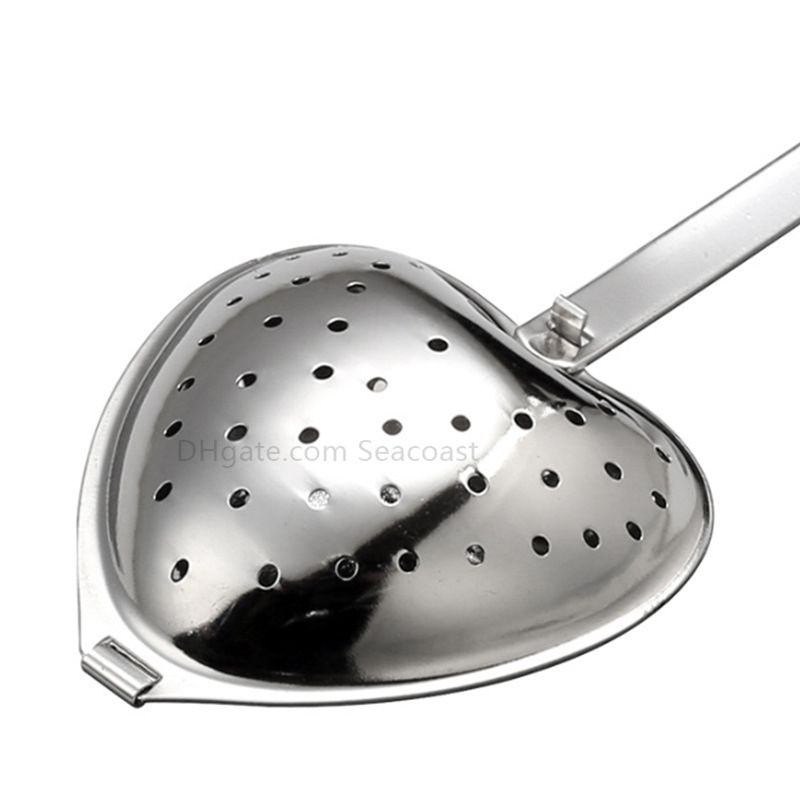 1000pcs Stainless Strainer Heart Shaped Tea Infuser Mesh Ball Herbal Locking Tea Spoon Strainer Steeper With Handle Shower Table Tool