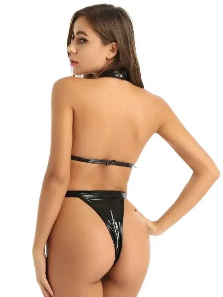 Balck Bandage PU Latex Leather Mesh Bodysuit Women Sexy Lingerie Exotic Teddies Zipper Crotch Catsuit Costumes 2XL Plus Size W251016