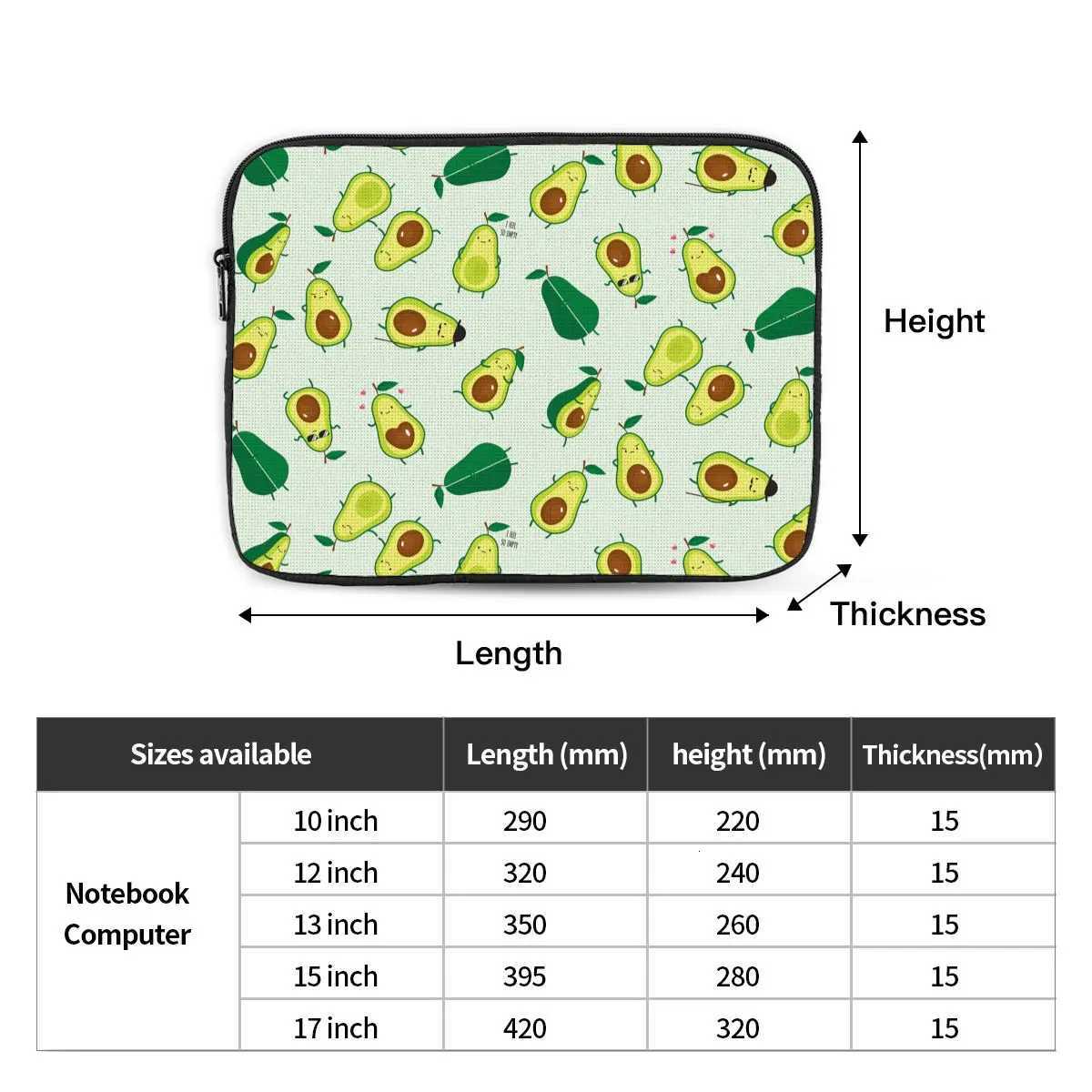 Laptop Notebook Sleeve Cover Bag Cute Green Avocado Computer Liner Sleeve Avocados Lover 10 12 13 15 17 Inch Shockproof Case BagW251015