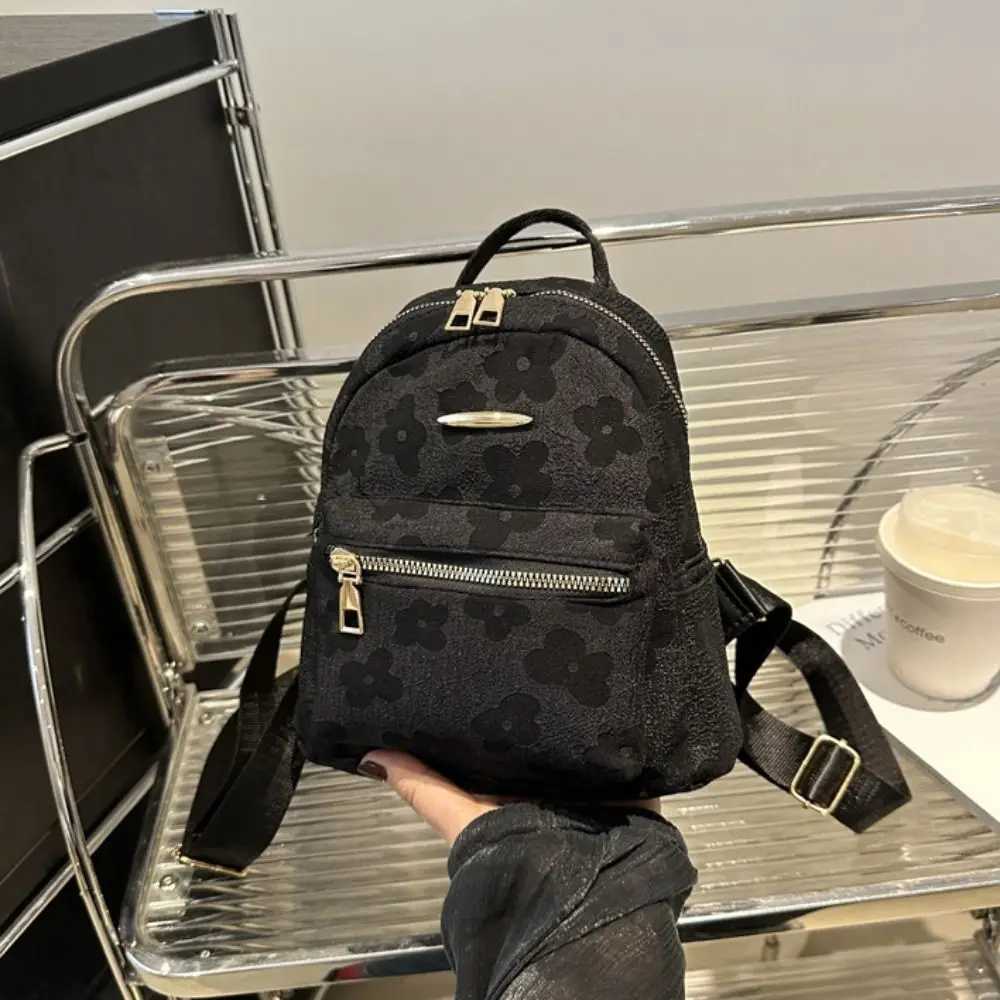 Trendy Canvas Flower Backpack Pu Leather Floral Students Schoolbag Korean Style Handbag Travel Bag TravelT251016