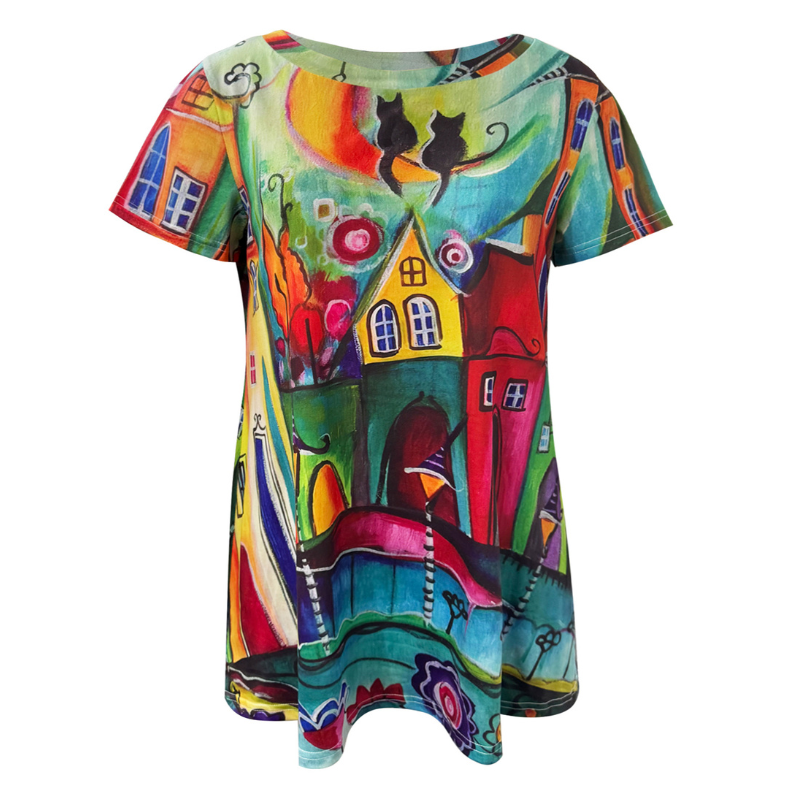 Women's Plus Size Comic Printed Casual Loungewear Short-Sleeve T-Shirt - Spring Summer Vacation Milk Silk Top-YL25203