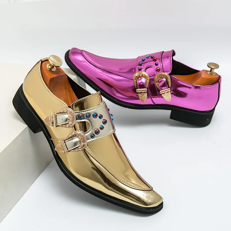 Pink Mens Patent Leather Shoes High Quality Pointed Chelsea Formal Shoes Man Dress Wedding Party Shoes Men 251010