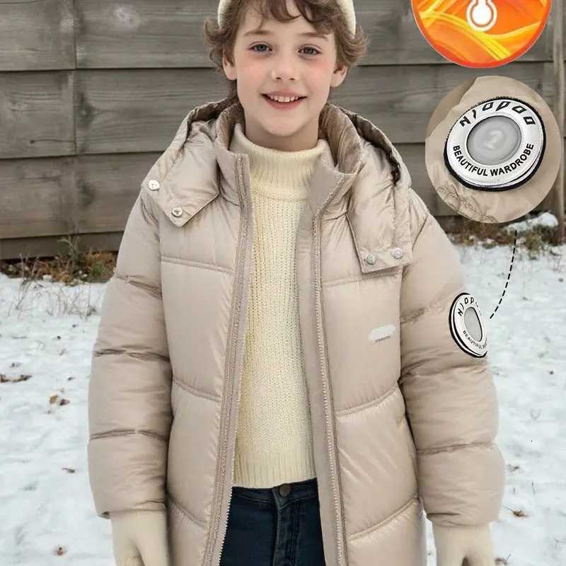 Boys Winter Thicken Warm Down Jacket Kids CottonPadded Hood Parka Coat Loose Stand Collar Long Sleeve Casual Outerwear for TeenT251016