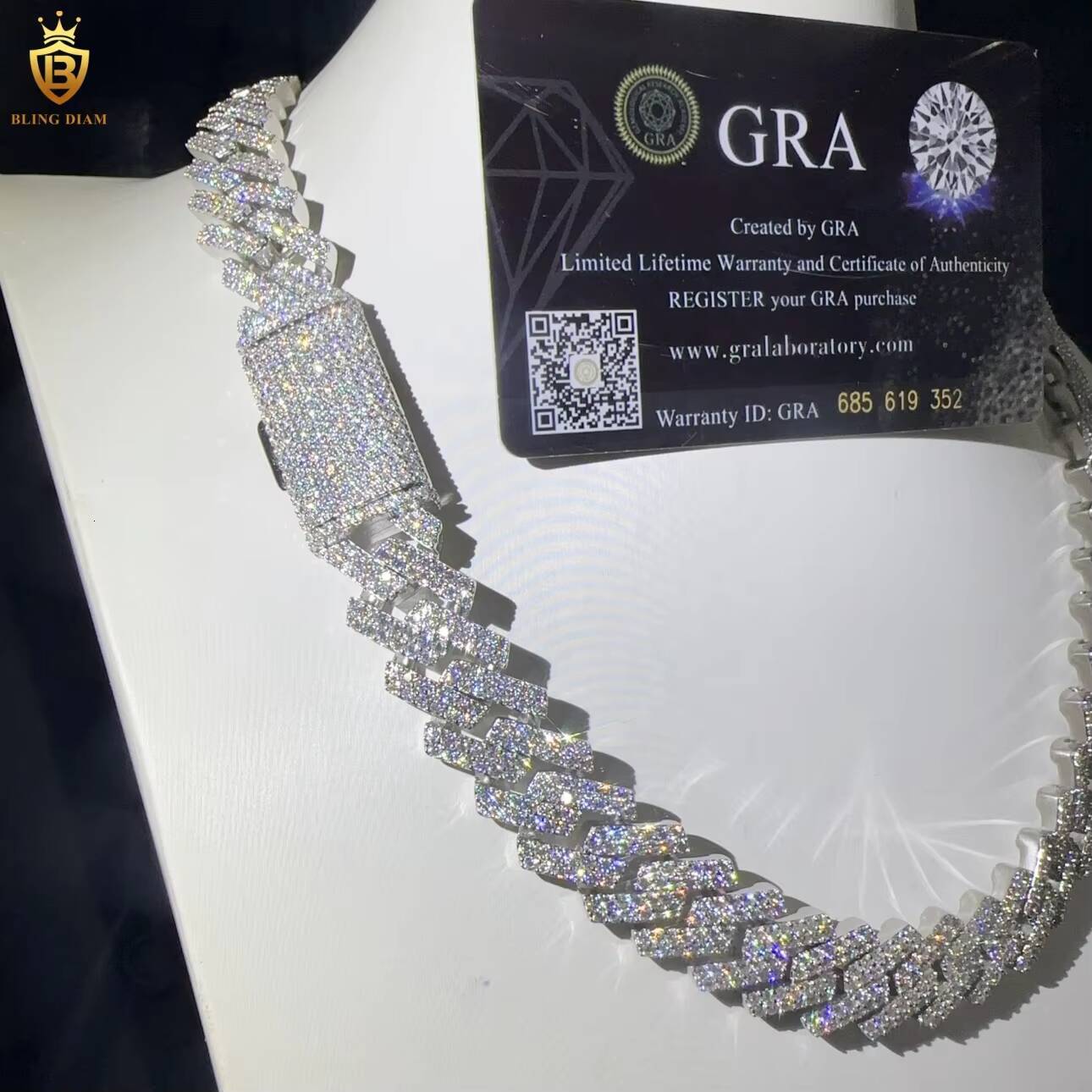 Hip Hop Cuban Link Chain Iced Out Sterling Silver 925 VVS Miossanite Diamond 15mm Miami Cuban Link Chain Necklace