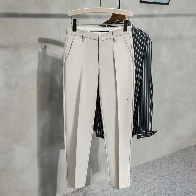 Black Slim Fit Man 9 Cropped Suits Pants New Antiwrinkle Vintage Formal Designer Clothes Classic Casual Suit Trousers for Men X251016