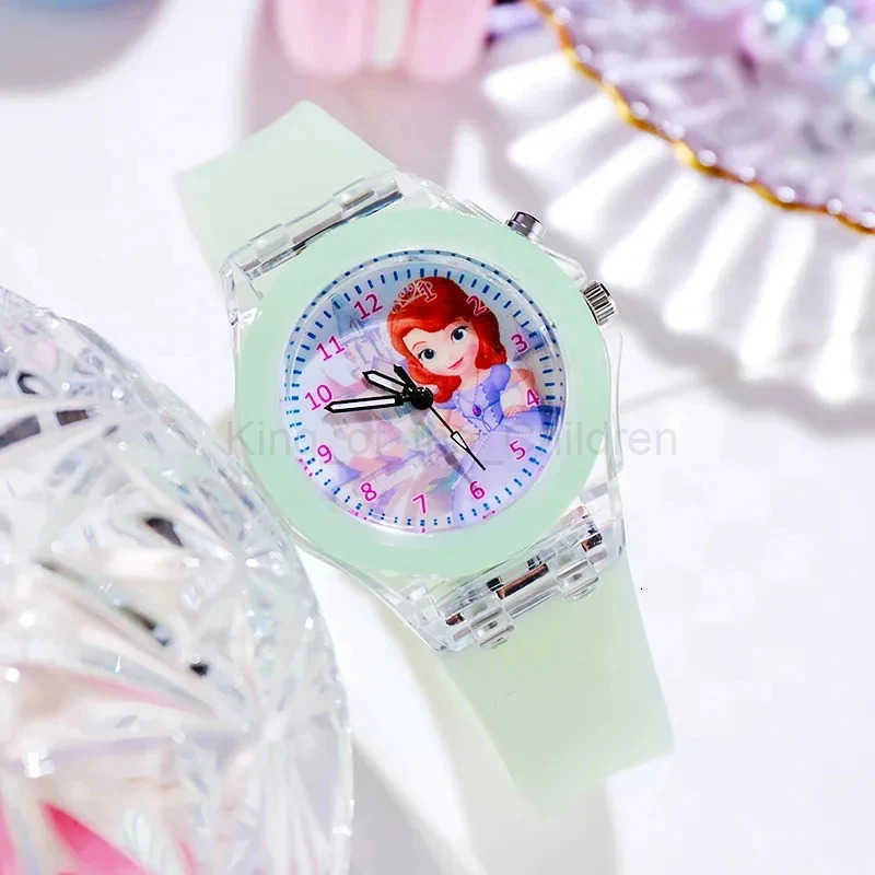 Disney Mickey Children Watches Girls Color Light Source Silicone Princess Elsa Kids Watch Boys Gift Wrist Clock H251016