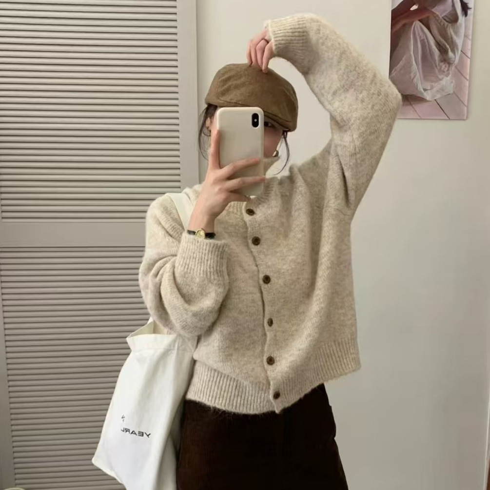 Korean Style Stand Collar High Neck Sweater Coat for Women Soft and Cozy Top for Autumn and Winter Loose and Lazy Knitted Cardigan for Outerwear 25082