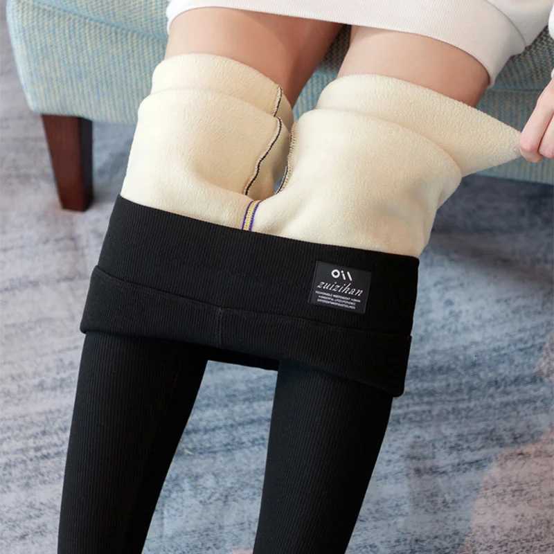 Winter Embroidery Warm Leggings Women Sexy High Waist Ribbed Leggings Woman High Stretch Fleece Lined Thick Pants LadiesT251016