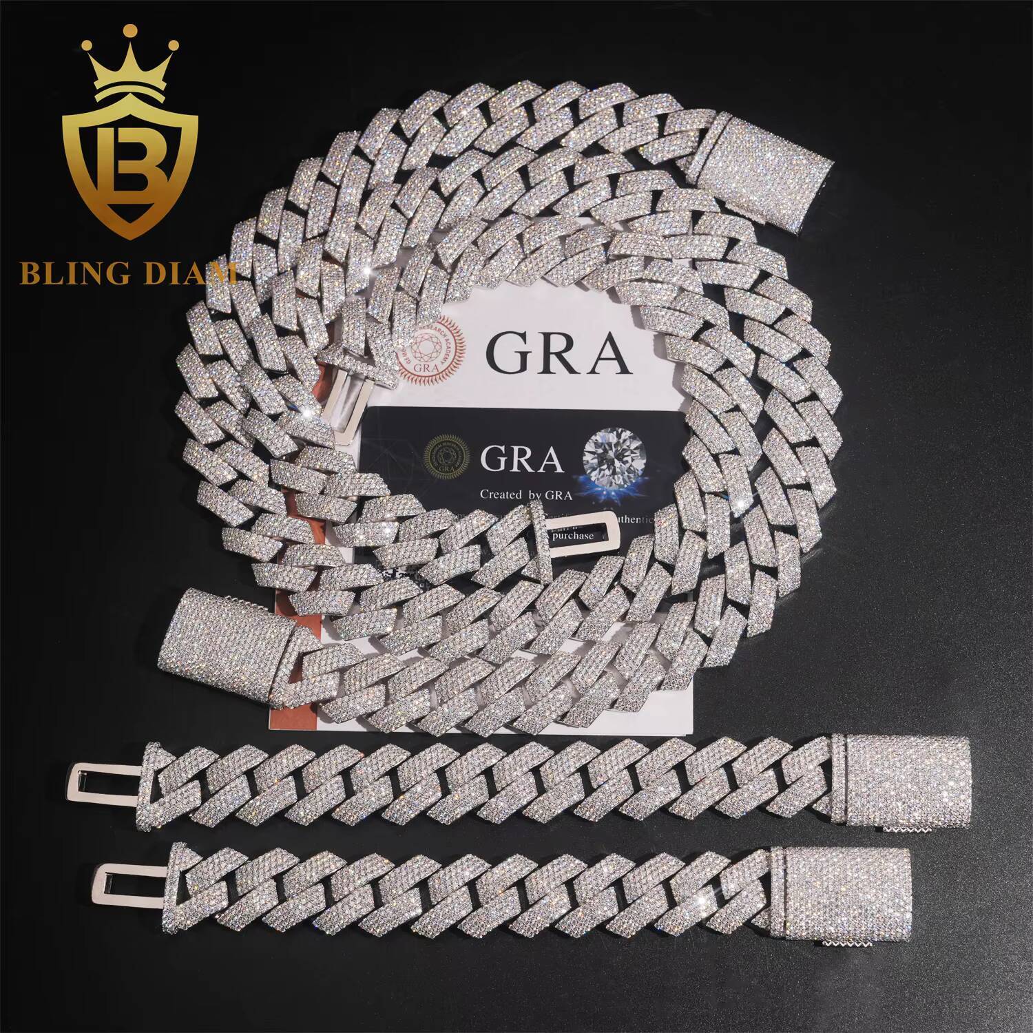 4Rows 20mm Hip Hop Moissanite Cuban Llink Chain 925 Silver Iced Out Cuban Chain Bracelet Pass Diamond Tester