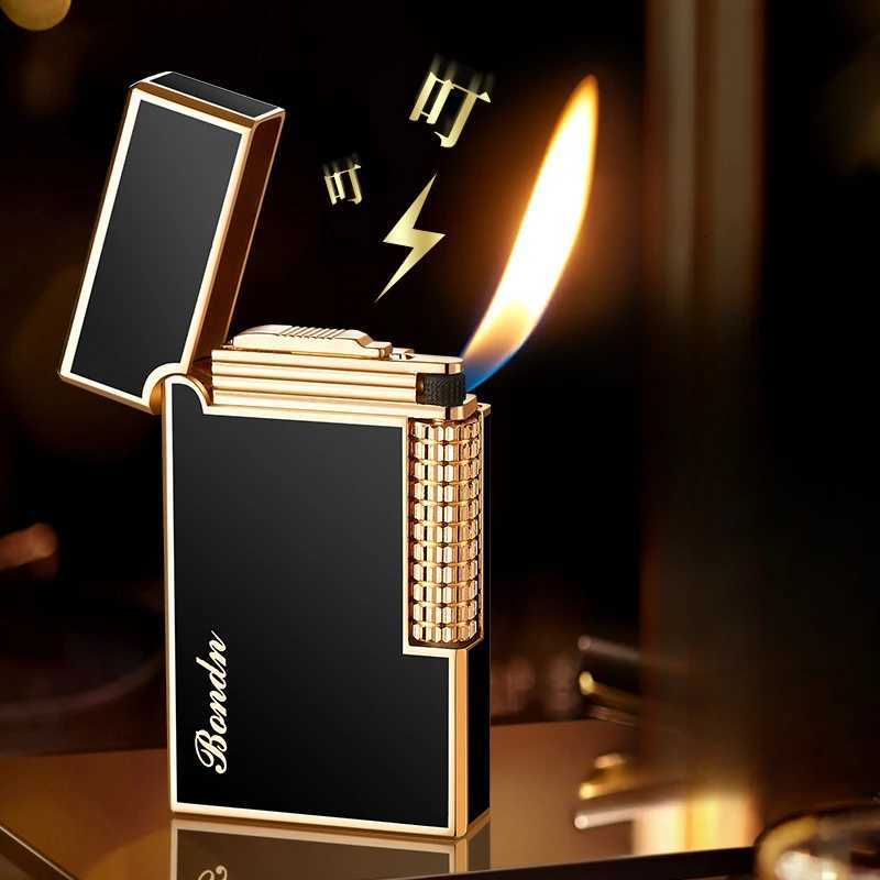 2024 New Metal Retro Langsheng Oblique Fire Butane Gas Inflatable Lighter Crisp and Pleasant Mens Gift Open Fire Lighter C251016