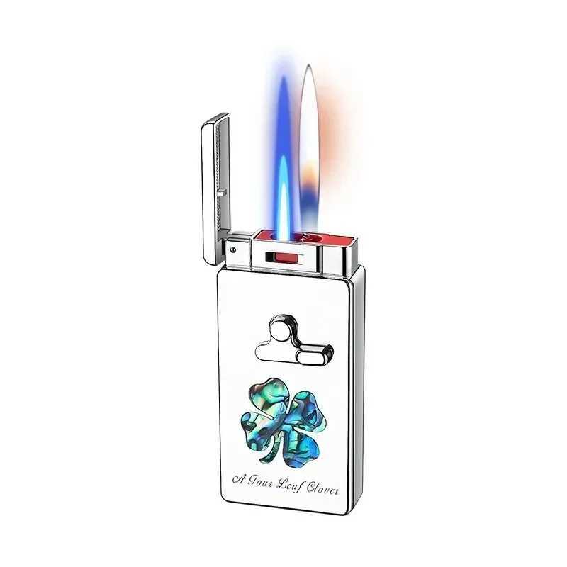 Dual Flame Smart Voice Control Lighter Touch Ignition Rechargeable Windproof Cigarette Lighter Colorful Design Outdoor Home Use C251016
