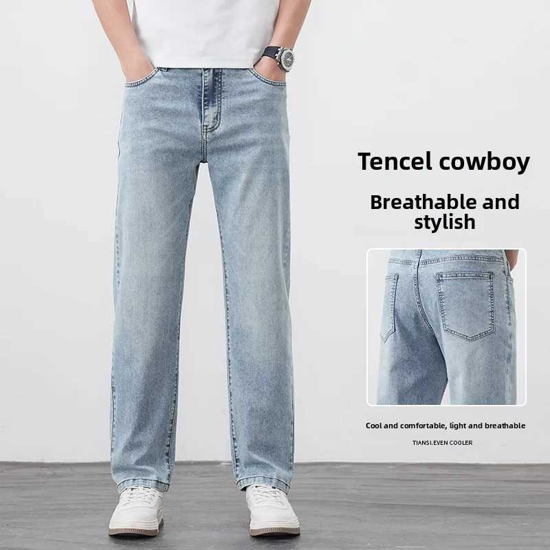 Summer lyocell thin jeans mens 25 years highend light business washed retro straight trousers J251016