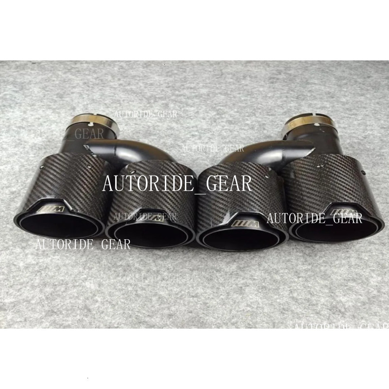 One Pair H Style Carbon Fiber Exhaust End Tips Auto Muffler Glossy Black Stainless Utor28 Steel For With M 7569290