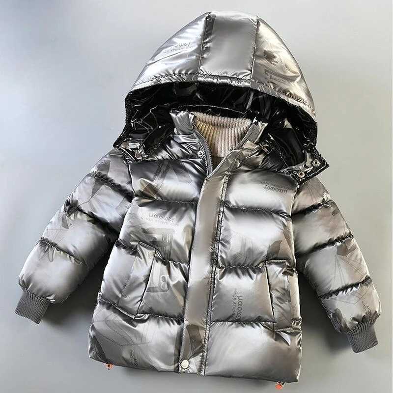 2024 Childrens New Bright Leather Wash Free Down Cotton Coat Thickened Boys Winter Wear Fashion 30 Degrees 10 9 11 YearsT251016