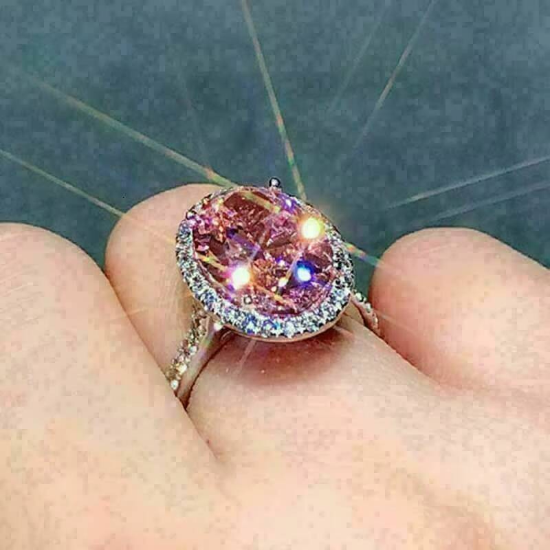 moissanite ring CAOSHI 2025 Big EggShaped Diamond Imitated Moissanite Rings Wedding Bride Oval Pink Zircon Finger Rings Women