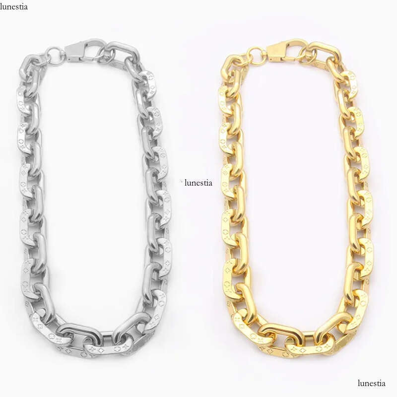 V Letter Mens Designer Titanium Stainless Steel Gold Chains Thick Chain Printed Necklace Jewelry For Womens