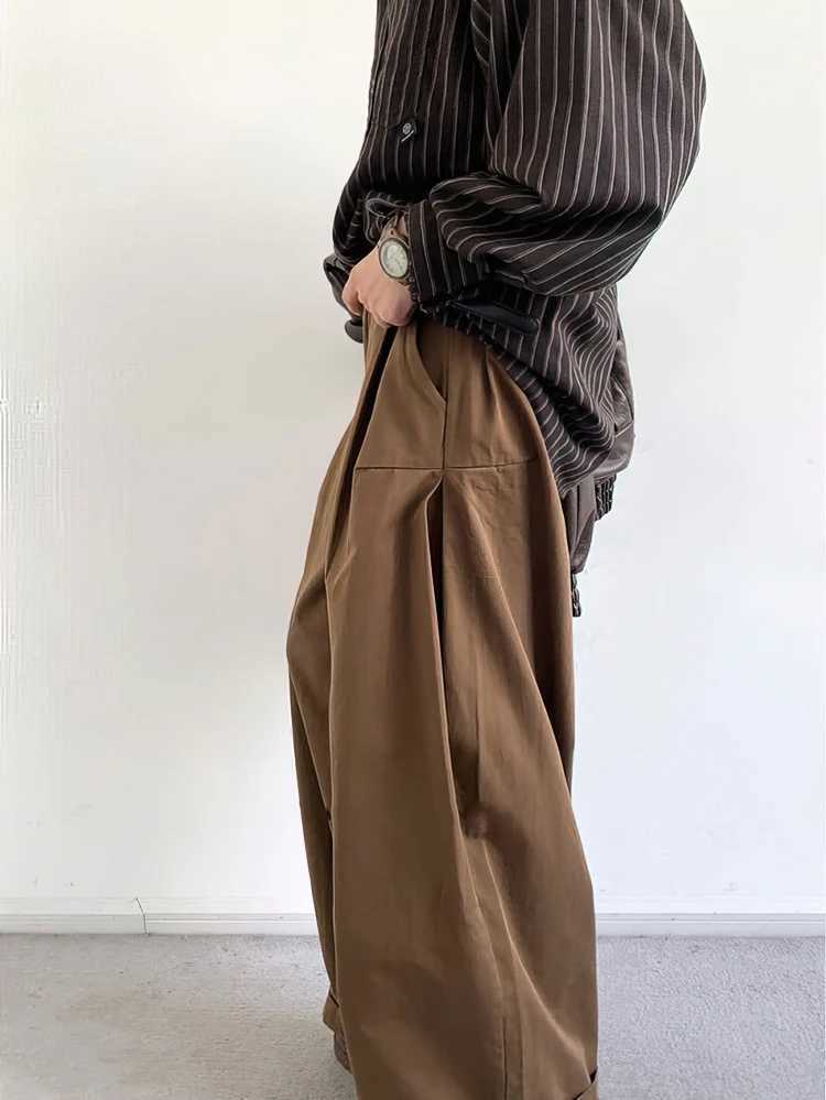Vintage Brown Baggy Cargo Pants Men Koraen Harajuku Suit Pants Office Casual Trousers Male Wide leg Work New J251203