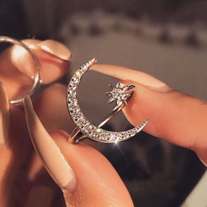 Crescent Fashion Ethnic Style Star Moon Index Design Finger Designer Open Ring