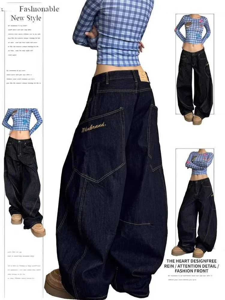 Designer Oversized Womens High Waisted Wide Leg Jeans with Big Pockets Vintage Y2K Streetwear Baggy Trousers Hip Hop Fashion W251015