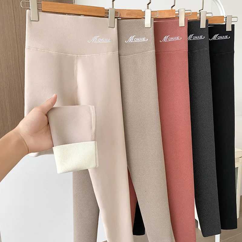 Winter Cashmere Leggings Women Solid Warm Leggings High Waist Slim Stretchy Pants Big Size Adding Velvet and Thickening PantsT251016
