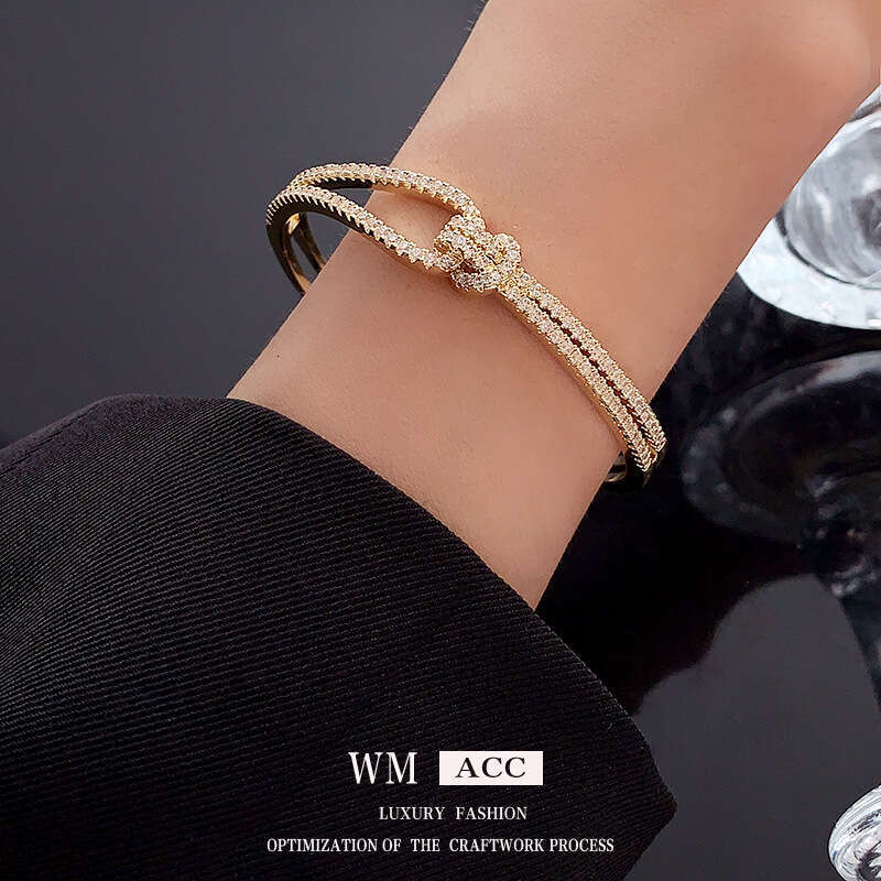 Zircon Inlaid Double Layer Metal Open Bracelet Fashionable Unique Bangle Light High-end Sense Women's Jewelry ddmypluto