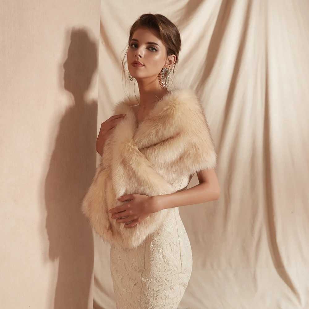 Women Fur Capes Champagne Wedding fur Bolero Stole Shawl Wraps Bridal Jket Formal Party Shrug Cape De Mariage S251015