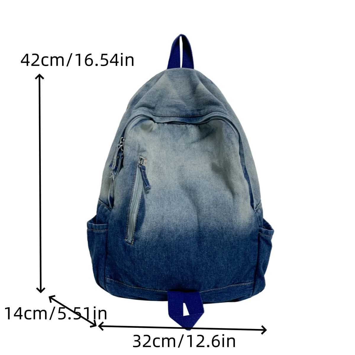 Mens and Womens Backpacks Student Schoolbags LargeCapacity Washed Denim BagsT251016