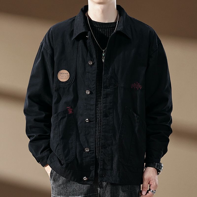 High-end work wear jacket for men, spring and autumn trendy brand, loose American retro lapel jacket, casual and cool denim